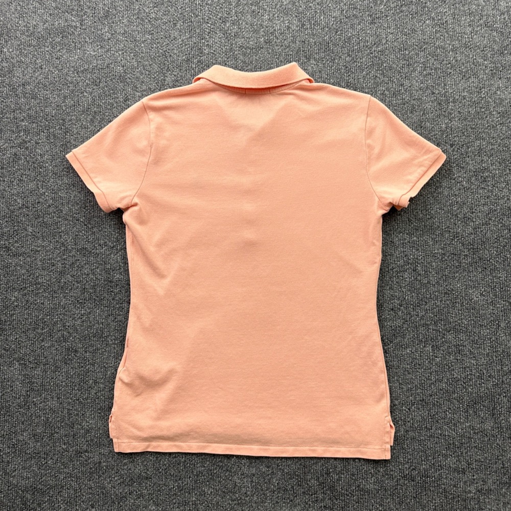 Polo Ralph Lauren Polo Shirt Womens M Peach Slim Fit Cotton Stretch Blue Pony - Picture 3 of 9